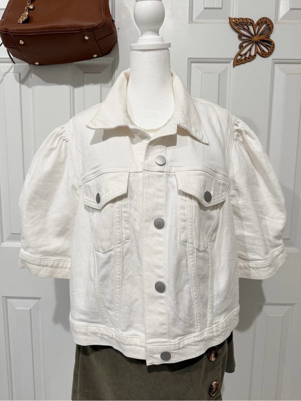 torrid White Puff Sleeve Denim Jacket